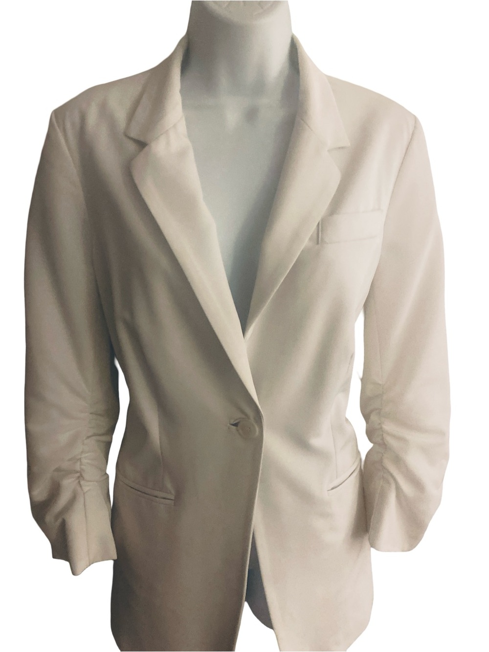 Peace of Cloth Ivory Single-Button Women's Blazer-8 ruched sleeves